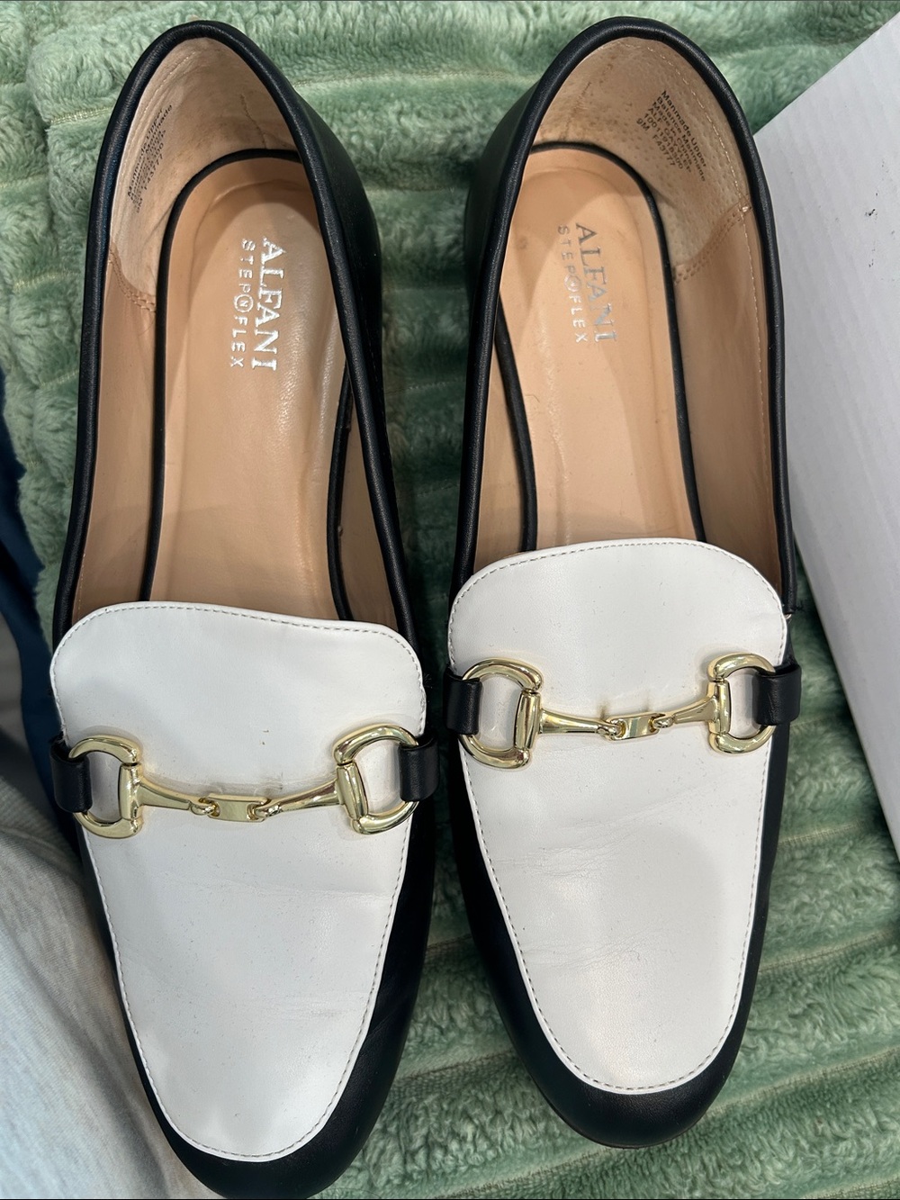 Alfani Two-Tone Black and White Loafers with Gold Chain Accent 9 - Picture 2 of 4